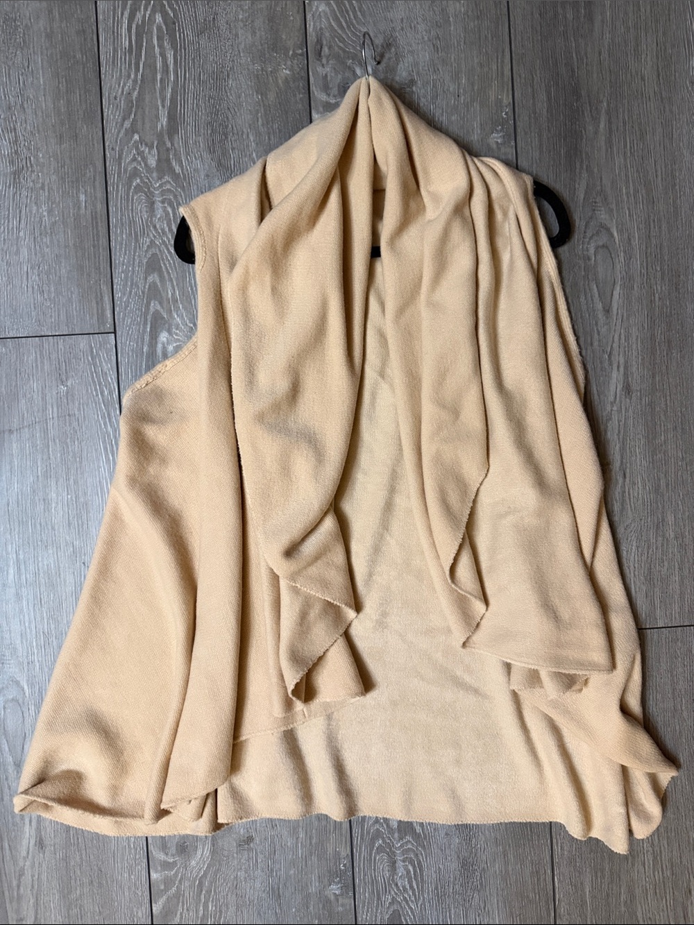 Sleeveless Draped Open-Front Sweater Vest in Beige